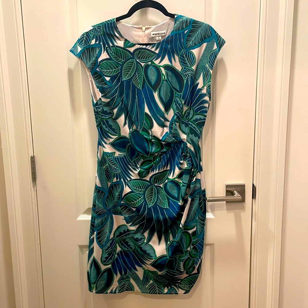 Whistles Tropical Palm Print Silk Cap Sleeve Dress US10